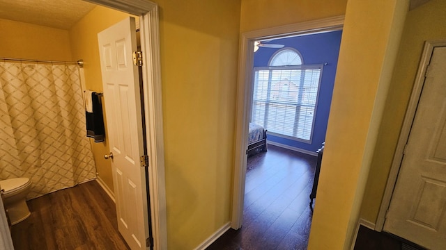 hallway with dark hardwood / wood-style flooring