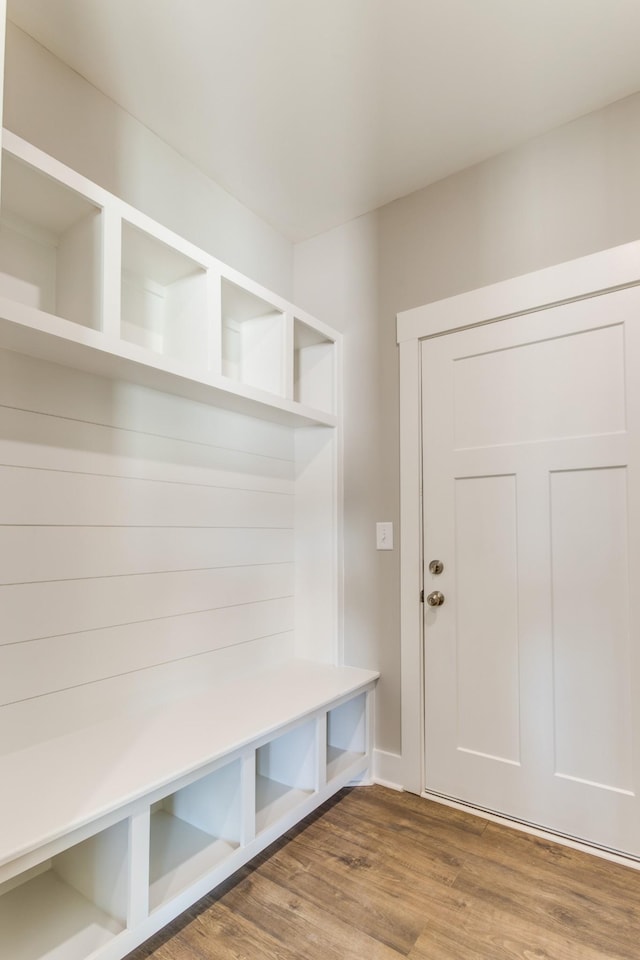 mudroom featuring wood-type flooring