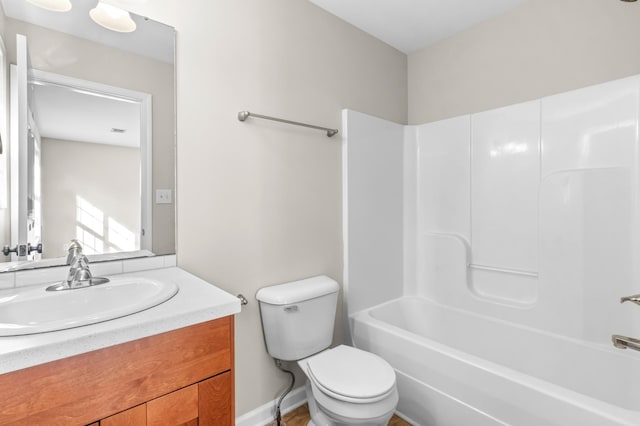 full bathroom featuring toilet, shower / bathtub combination, and vanity