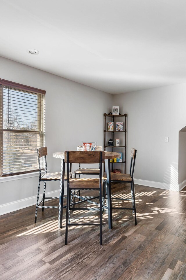 dining area with dark wood-type flooring