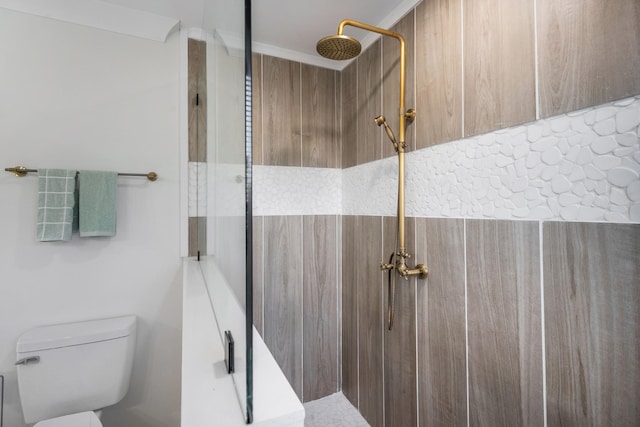 bathroom with toilet and walk in shower