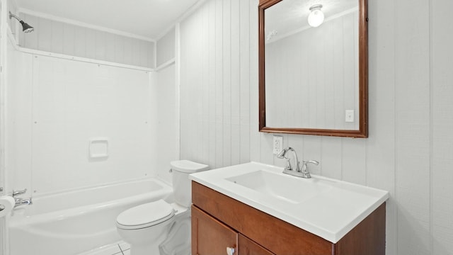 full bathroom with shower / bath combination, vanity, and toilet