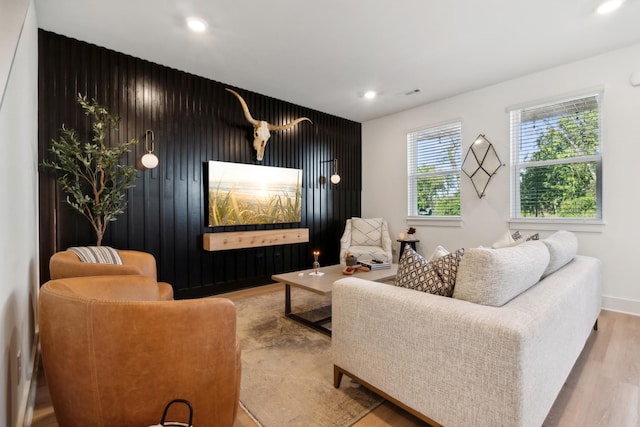 home theater featuring light hardwood / wood-style flooring