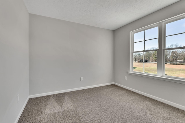 carpeted spare room featuring baseboards and a textured ceiling