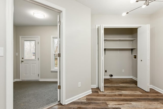 clothes washing area featuring washer hookup and dark hardwood / wood-style floors