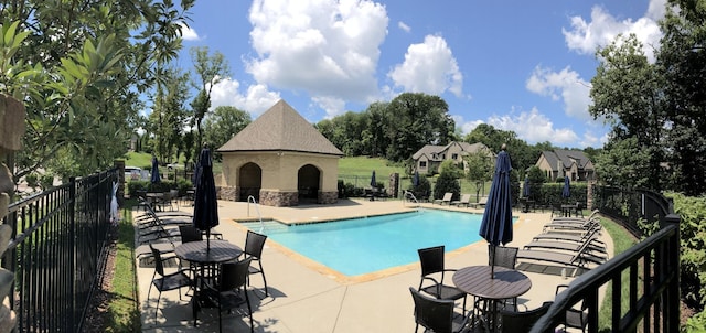 view of swimming pool featuring a patio area