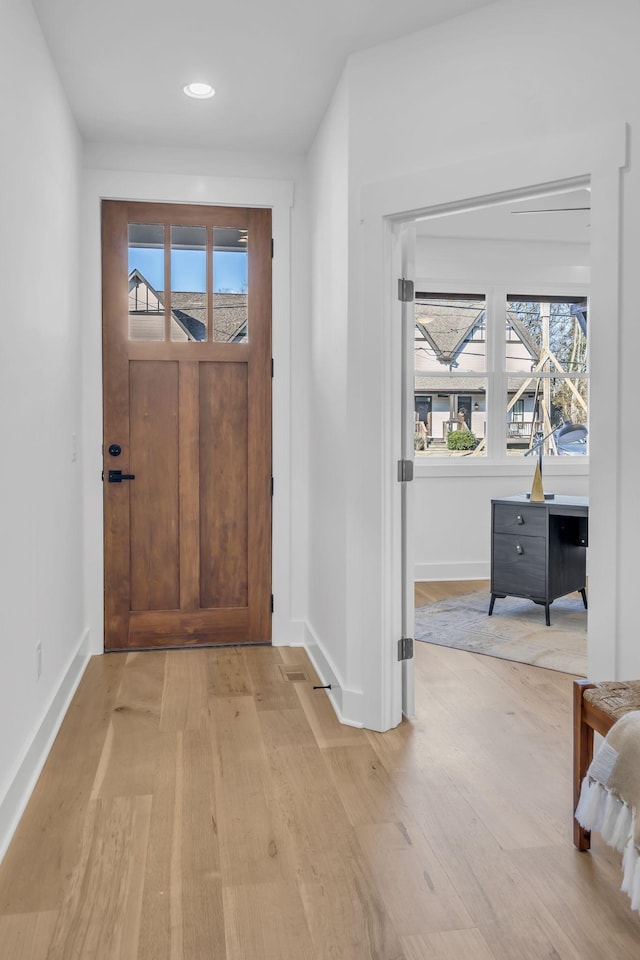 foyer entrance featuring plenty of natural light and light hardwood / wood-style floors