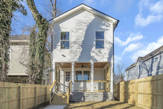 back of house with covered porch