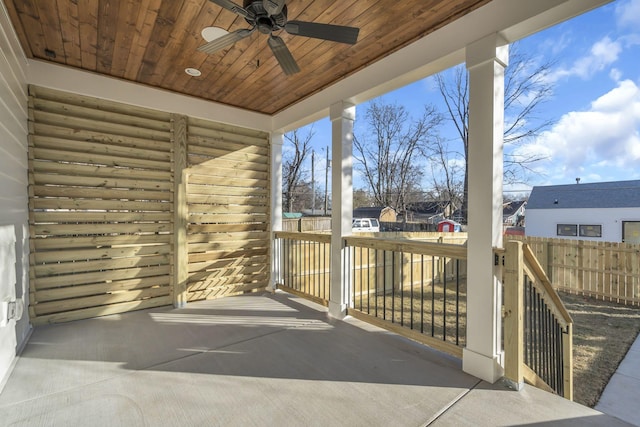 view of patio featuring ceiling fan