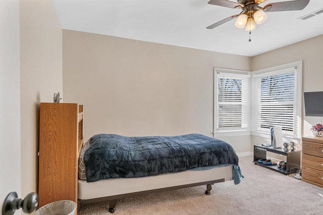 bedroom with carpet floors and ceiling fan