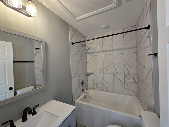 bathroom featuring vanity and tiled shower / bath combo