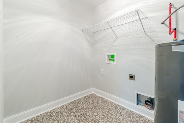 washroom featuring hookup for a washing machine, water heater, and electric dryer hookup