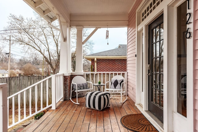 deck featuring a porch