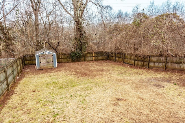 view of yard with a shed