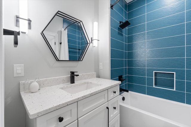 bathroom with vanity and shower / tub combo with curtain