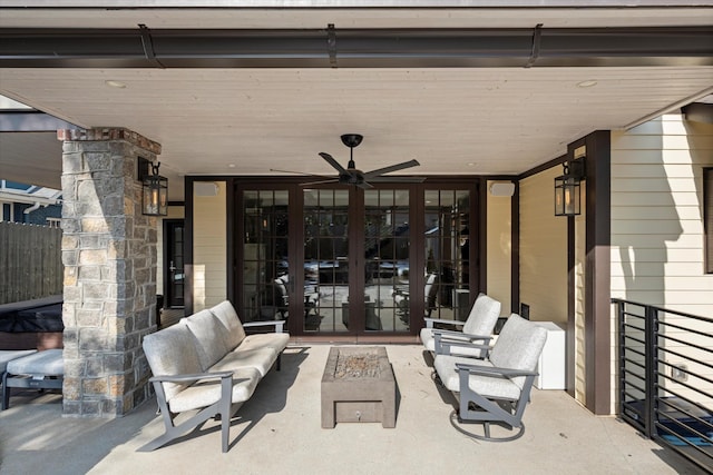 view of patio featuring french doors and ceiling fan