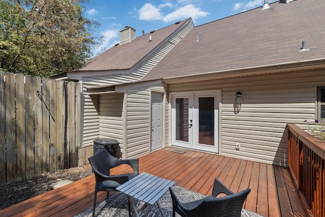 wooden terrace featuring french doors