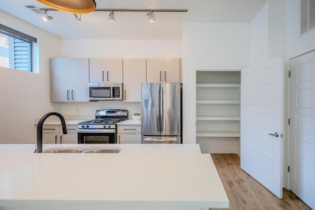 kitchen featuring sink, light wood-type flooring, and appliances with stainless steel finishes