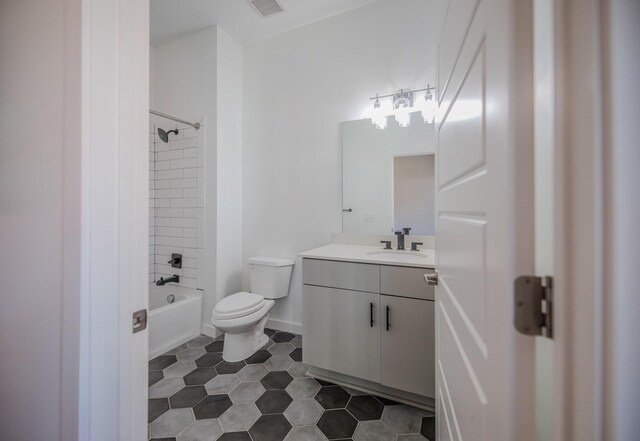 full bath with tile patterned flooring, vanity, toilet, shower / washtub combination, and visible vents