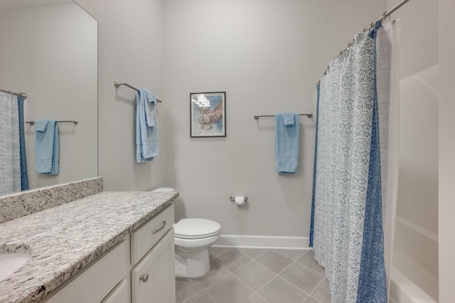 bathroom with tile patterned flooring, vanity, and toilet