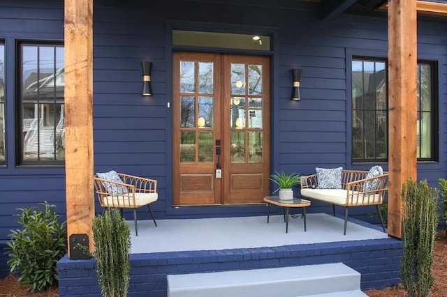 doorway to property featuring french doors