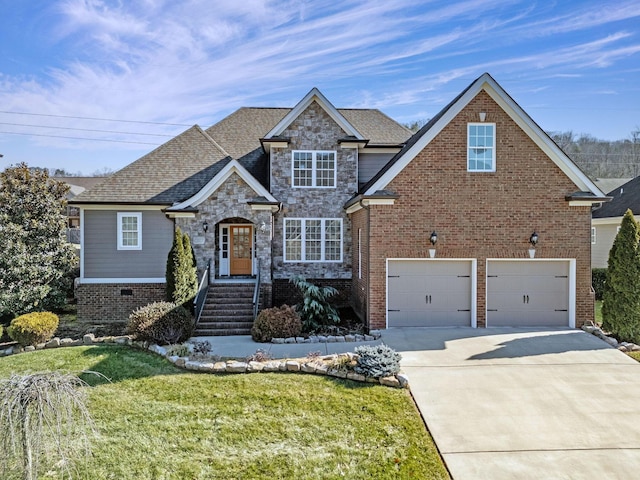 view of front of home featuring a garage and a front yard