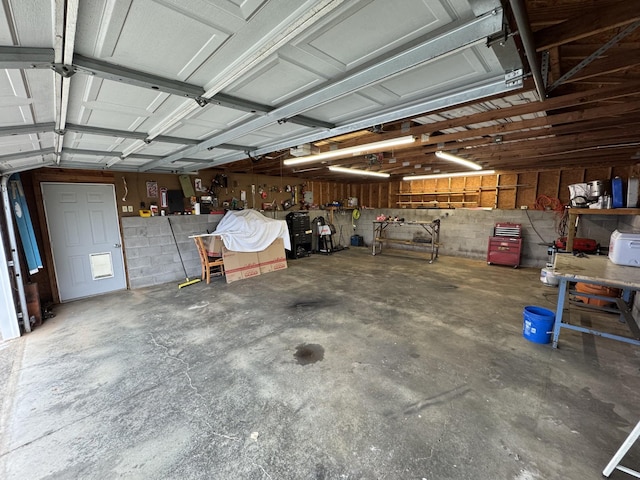 garage featuring a workshop area