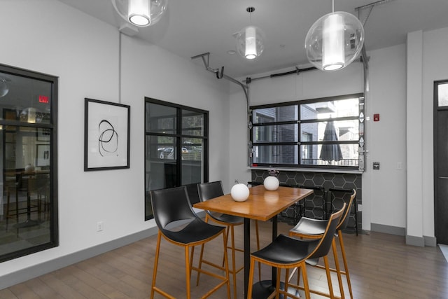 dining room with dark hardwood / wood-style flooring