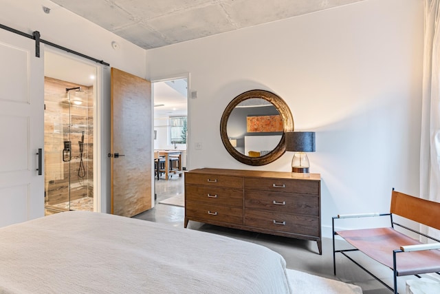 bedroom with a barn door