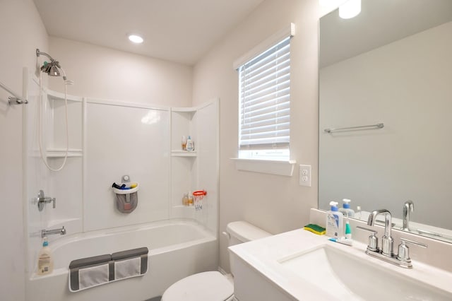 full bathroom with vanity, toilet, and shower / bath combination