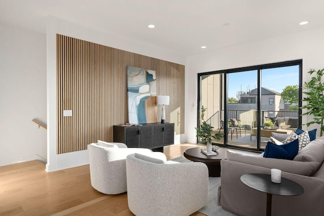 living room with light hardwood / wood-style flooring