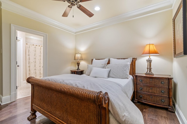 bedroom featuring dark hardwood / wood-style flooring and ornamental molding