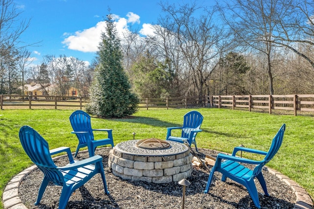 view of yard featuring an outdoor fire pit