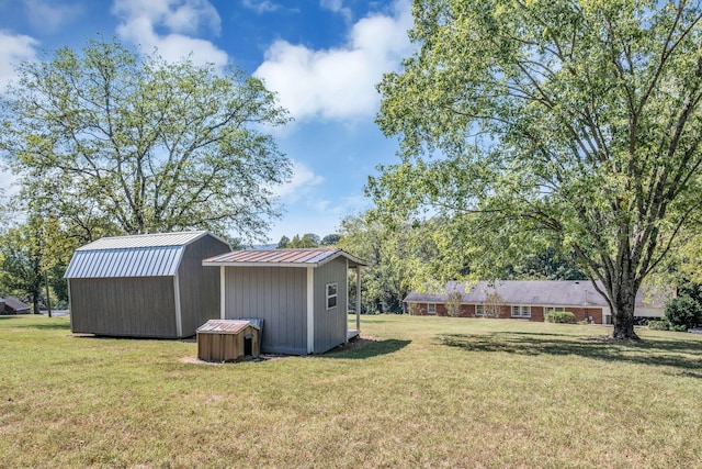 view of yard with a storage shed