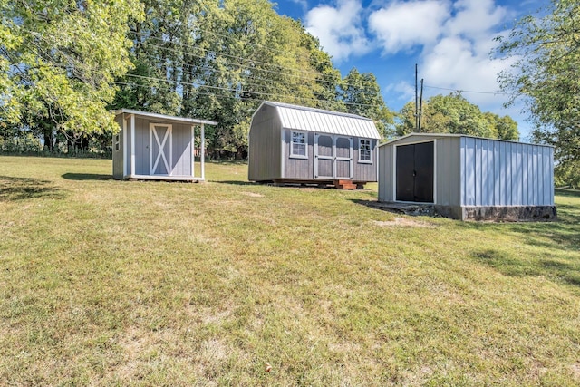 view of yard with a shed