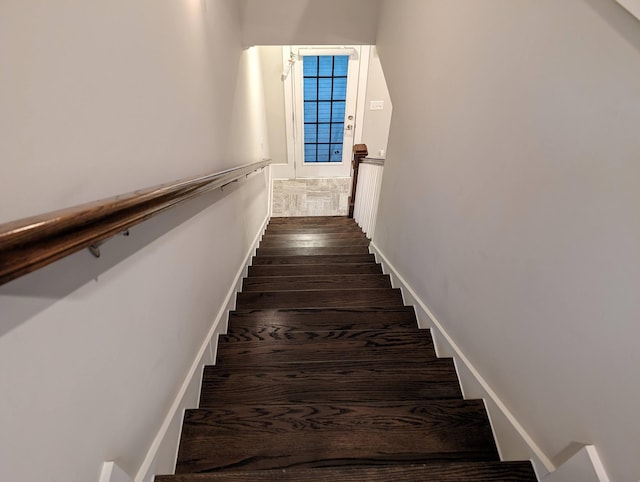 stairs with hardwood / wood-style floors