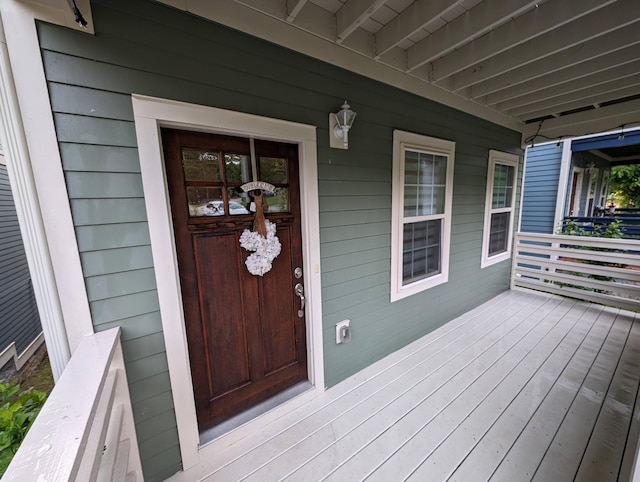 wooden terrace with covered porch