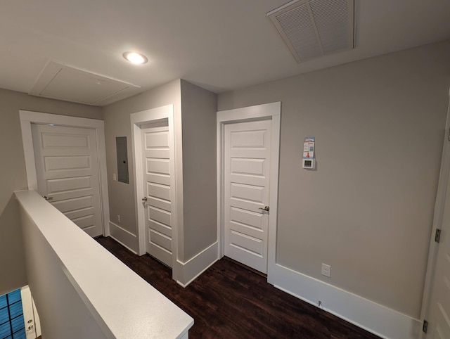 hall featuring dark wood-type flooring