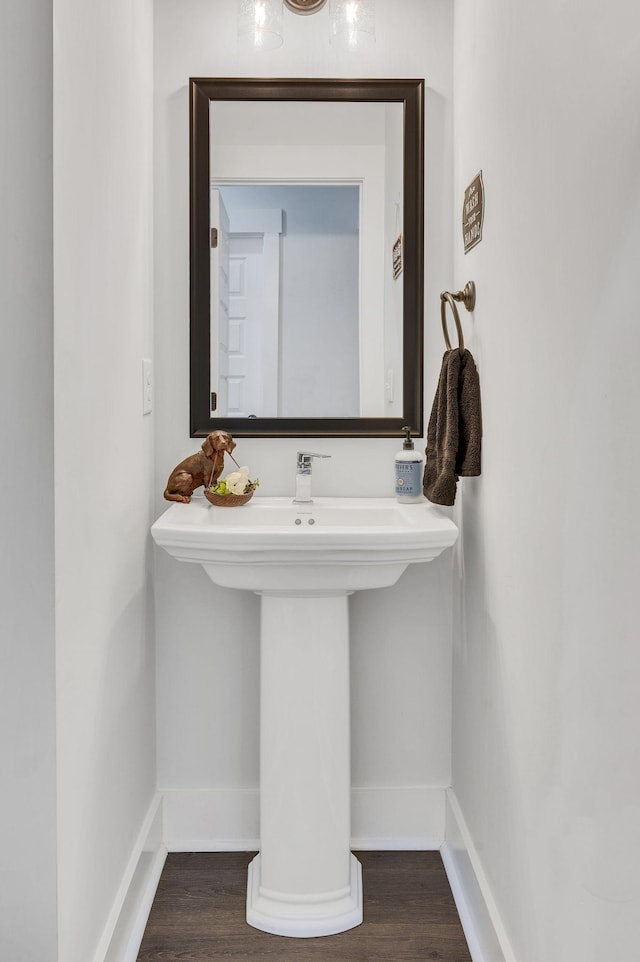 bathroom with hardwood / wood-style flooring