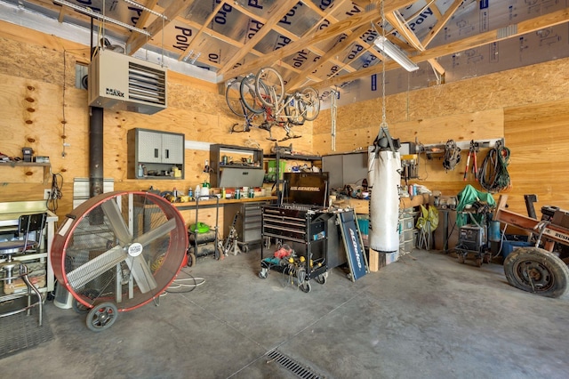 garage featuring a workshop area