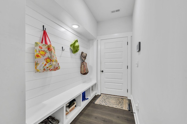 mudroom with dark wood-type flooring