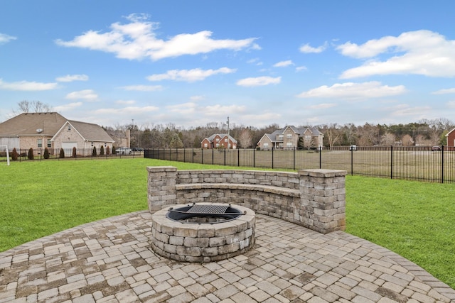 view of patio / terrace with a fire pit