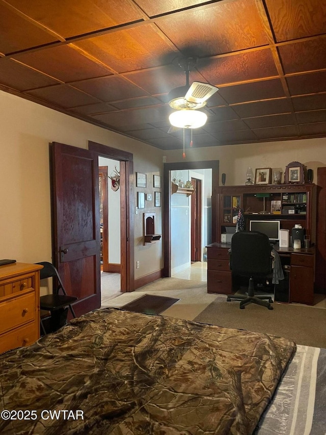 bedroom with light colored carpet