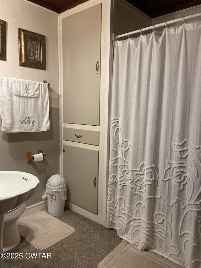 bathroom featuring a shower with shower curtain
