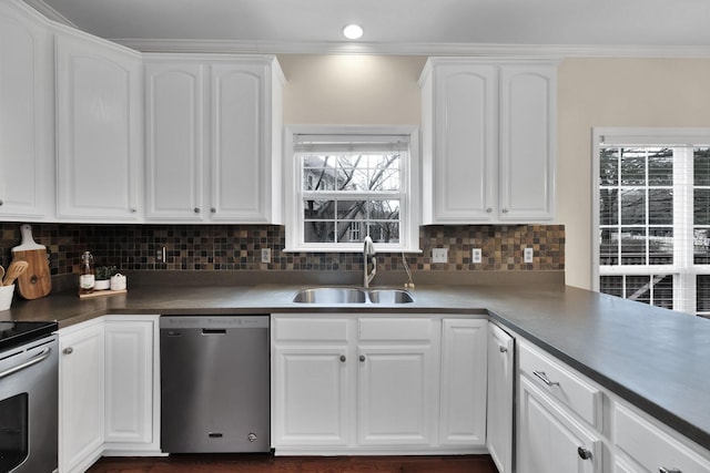 kitchen with white cabinetry and stainless steel appliances