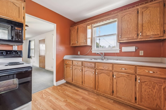 kitchen featuring sink, range with electric cooktop, and light wood-type flooring