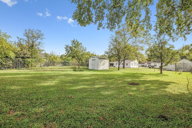 view of yard featuring a storage unit