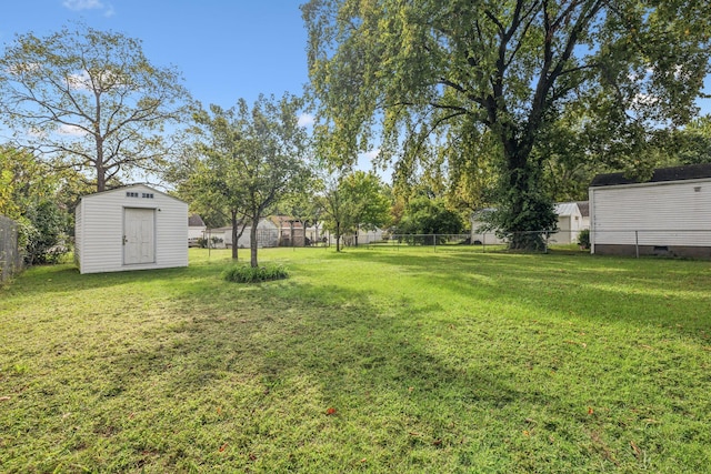 view of yard featuring a shed