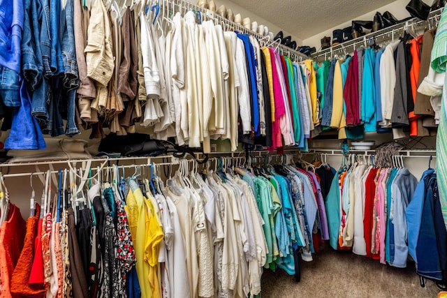 walk in closet with carpet flooring