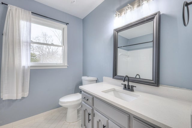 bathroom featuring vanity, tile patterned floors, and toilet